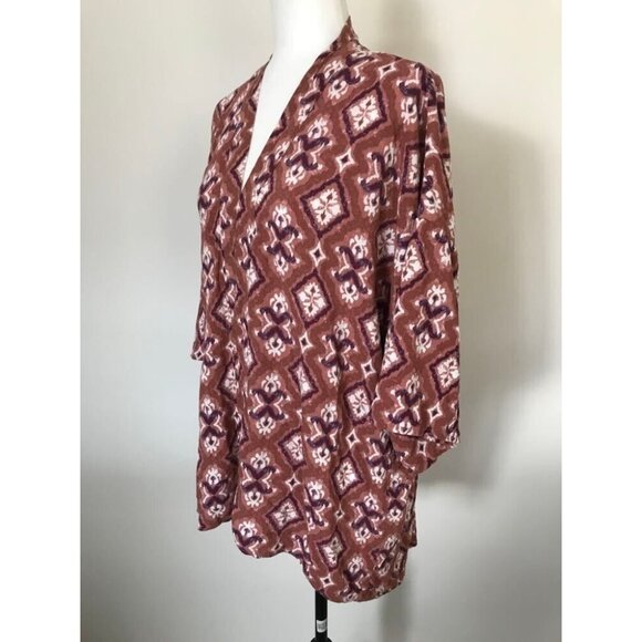 KNOX ROSE Kimono Cardigan Top Size XL/XXL Rust Pink Boho Pattern 100% Rayon - Picture 5 of 8